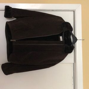 Chocolate brown suede faux fur lined heavy coat